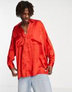 Asos Design Extreme Oversized Satin Shirt In Recycled Polyester In Bright Red