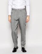 Asos Wide Leg Smart Trousers In Tweed With Pocket In Grey - Gray