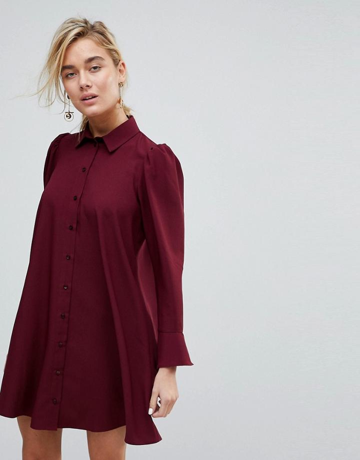 Asos Long Sleeve Mini Shirt Dress - Red