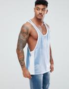 Asos Design Extreme Racer Back Tank With Contrast Side Panels In Velour - Blue