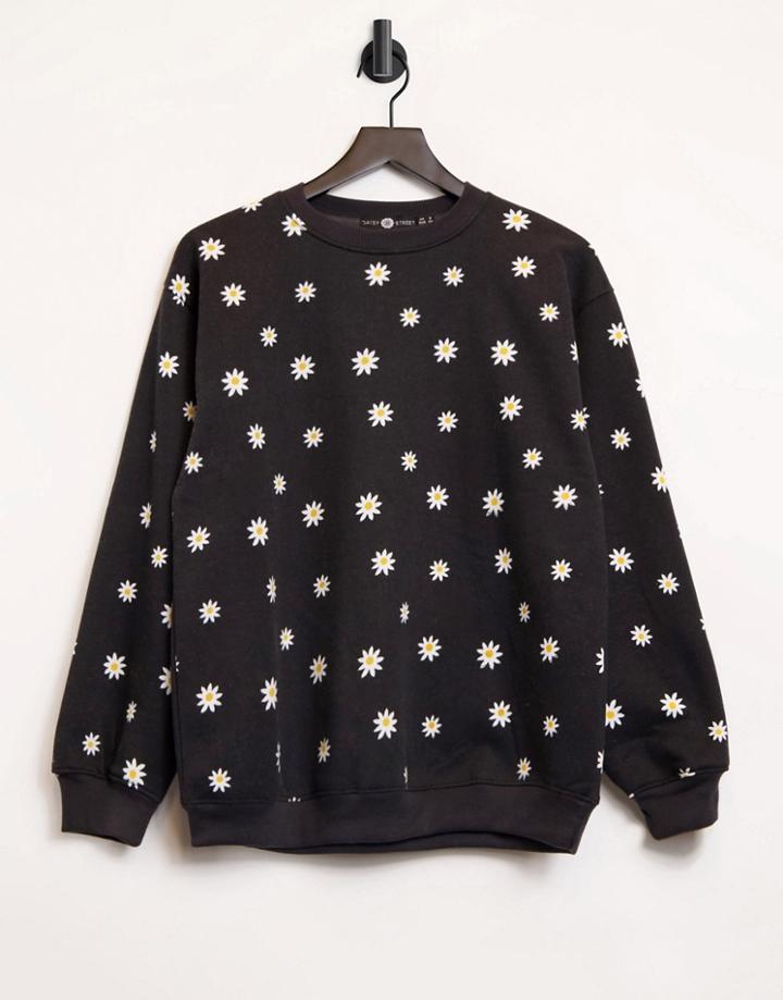 Daisy Street Relaxed Sweatshirt In Daisy Print - Part Of A Set-black