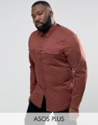 Asos Plus Slim Fit Two Pocket Shirt In Rust - Brown
