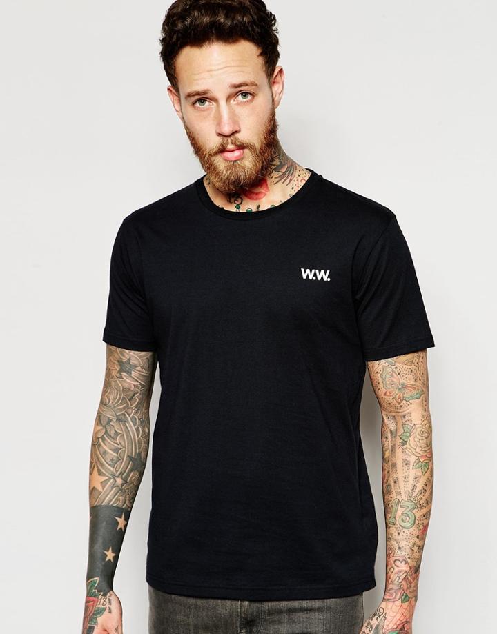 Wood Wood T-shirt With Ww Chest Logo In Black - Blac