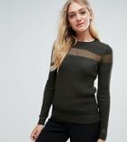 Asos Tall Sweater In Rib With Sheer Panel - Green