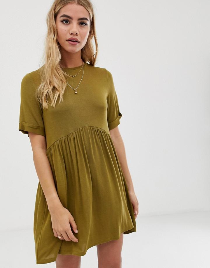 Asos Design Heavy Jersey Mini Smock Dress - Green