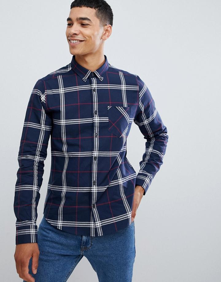 Burton Menswear Shirt In Navy Check - Navy