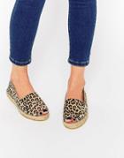 Selected Femme Kamilla Leopard Print Open Toe Espadrille Flat Shoes - Leopard