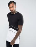 Asos Longline Muscle T-shirt With Retro Cut And Sew Panelling In Black - Black