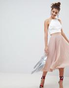 Asos Design Pleated Midi Skirt - Pink