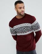 Pull & Bear Fair Isle Sweater In Burgundy - Red