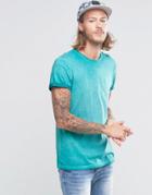 Asos T-shirt With Roll Sleeves In Pigment Wash - Green