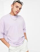 Asos Design Oversized Heavyweight T-shirt With Grandad Collar In Lilac-purple