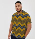 Asos Design Plus Regular Fit Shirt With Chevron Leopard Print Stripe - Yellow