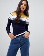 Miss Selfridge Lightweight Rib Sweater In Color Block Stripe - Multi