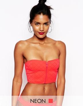 Asos Quilted Zip Front Bandeau Bikini Top - Pink