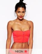 Asos Quilted Zip Front Bandeau Bikini Top - Pink