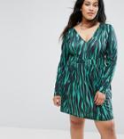 Asos Curve V Neck Animal Print Dress With Long Sleeve - Multi