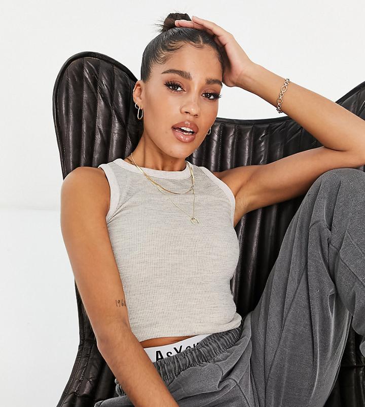 Asyou Cut-out Ribbed Tank In Gray-neutral