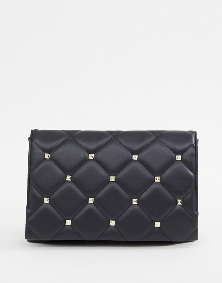 Asos Design Oversized Quilted Clutch Bag With Stud Detail - Black