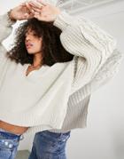 Asos Edition Slouchy V-neck Knit Sweater In Mixed Stitch-neutral