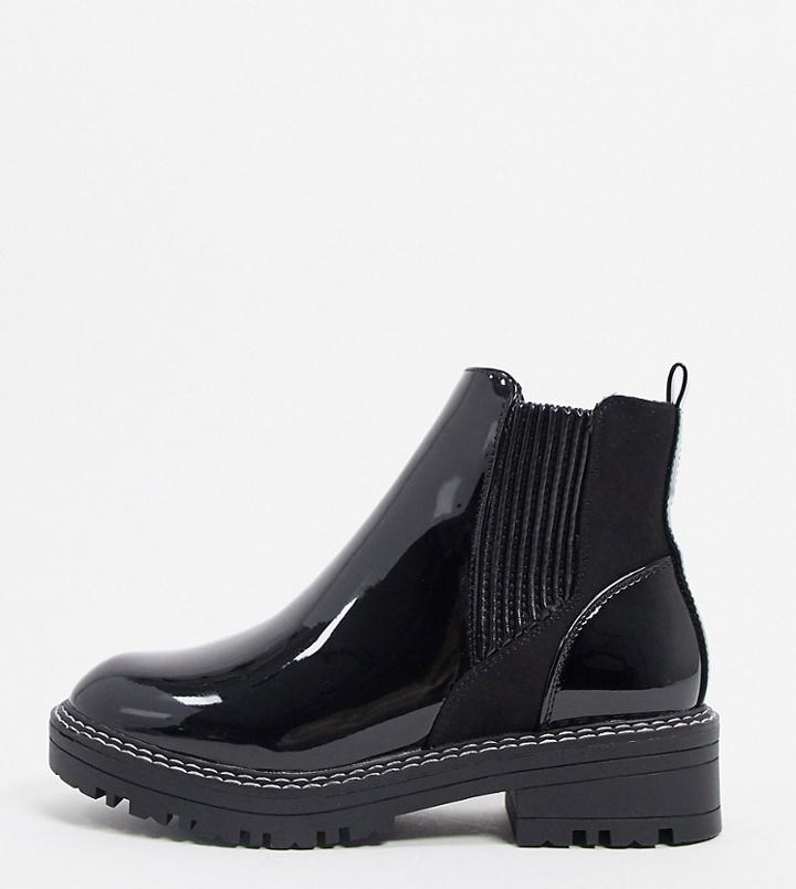 River Island Wide Fit Patent Chunky Chelsea Boot In Black