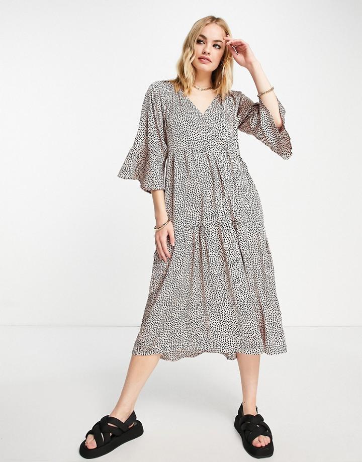 Little Mistress Tiered Midi Dress In Polka Dot-neutral