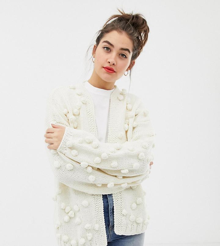 Oneon Hand Knitted Pom Pom Cardigan - Cream