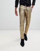 Twisted Tailor Skinny Fit Pants In Gold Faux Snake Skin - Gold