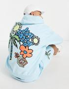 Asos Daysocial Oversized Hoodie With Large Back Cartoon Graphic Print In Light Blue - Part Of A Set