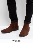 Asos Wide Fit Chelsea Boots In Brown Faux Suede - Brown