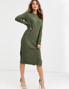 Vero Moda Kitted Midi Dress With Side Split In Green