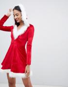 Club L Santa Christmas Dress With Faux Fur Trim - Red