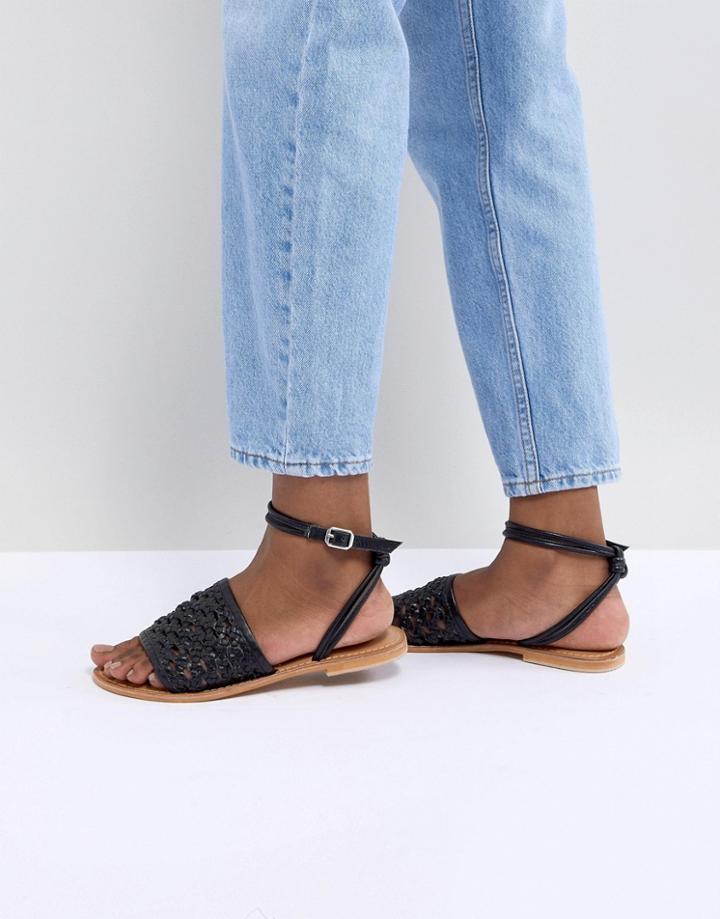 Asos Design Faithful Woven Leather Sandals - Black