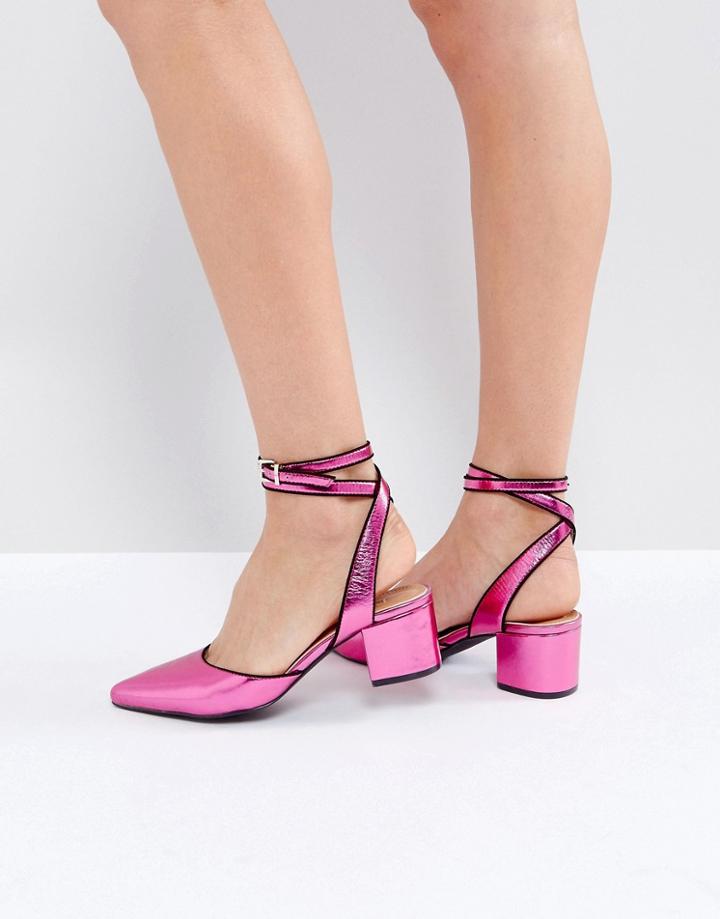 Raid Ransom Pink Point Ankle Wrap Heeled Shoes - Pink