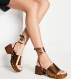 Topshop Wide Fit Willa Mid Heel Clogs With Tie In Bronze-brown