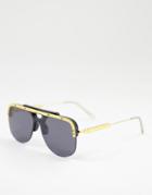 Spitfire Aviator Sunglasses In Black With Gold Brow Bar