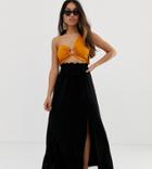 Asos Design Petite Shirred Waist Maxi Skirt-black