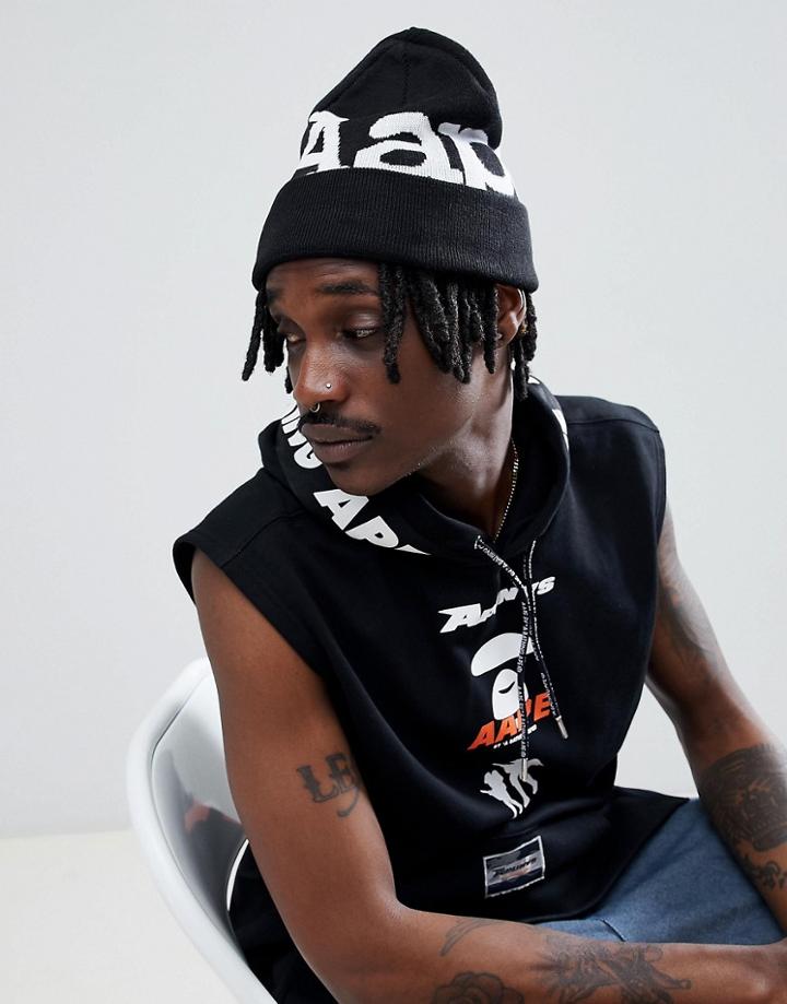 Aape By A Bathing Ape Beanie With Large Logo In Black - Black