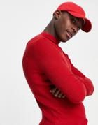 Asos Design Knitted Muscle Fit Rib Turtle Neck Sweater In Red