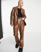 Reclaimed Vintage Inspired Leather Look Blazer In Brown