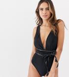 Wolf & Whistle Fuller Bust Exclusive Belted Swimsuit B - F Cup In Black
