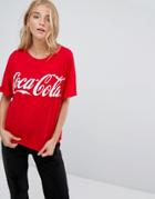 Bershka Distressed 'coca Cola' Tee - Red
