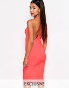 Club L Midi Dress With Star Cami Cross Back Strap - Neon Pink