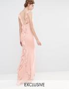 Jarlo Wedding Maxi Dress With Fishtail And Ruffles At Back - Pale Pink