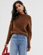 French Connection Crew Neck Textured Sweater-brown