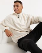 Asos Design Oversized Polar Fleece Sweatshirt With Half Zip In Off-white