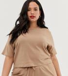 Boohoo Plus Basic Ribbed T-shirt Two-piece In Camel - Beige