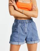 Jdy Athena Belted Denim Shorts With Seam Detailing In Blue-blues
