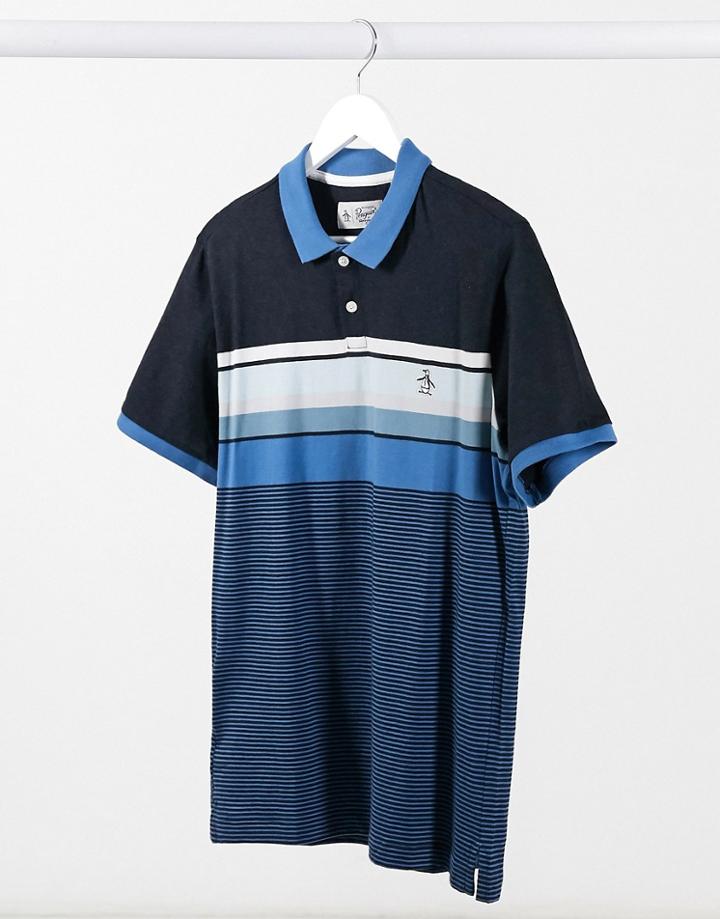 Original Penguin Roadmap Stripe Polo In Navy With Multi Stripe