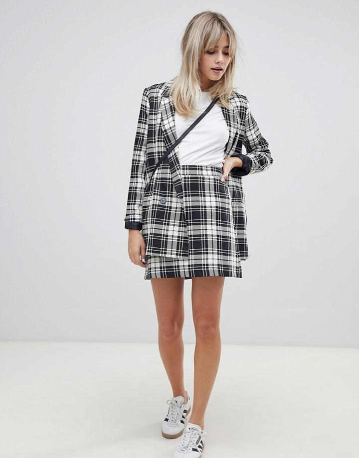 Asos Design A-line Mini Skirt In Mono Check - Multi